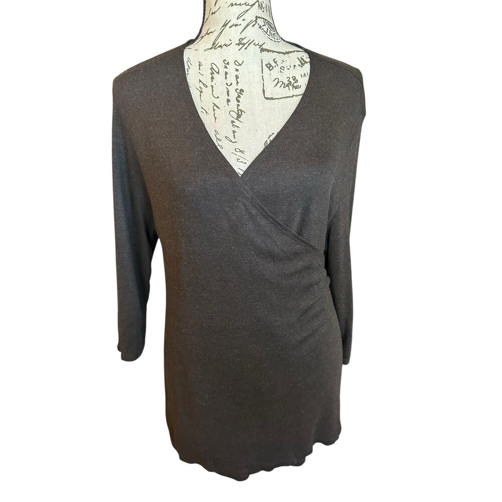 NWT Eileen Fisher Chocolate Brown Viscose Jersey Mélange Wrap Top Size XL Luxury